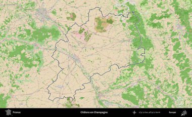 Chalons-en-Champagne. OpenStreetMap Fransız stili haritasında Fransa 'nın idari bölgesinin ana hatları belirlendi