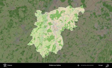 Chalon-sur-Saone. Fransa 'nın idari alanı koyu renk bir OpenStreetMap tarzı Fransız haritasına vurgulandı ve özetlendi