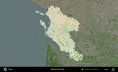 Charente-Maritime. Fransa 'nın idari alanı koyu renk bir OpenStreetMap tarzı Fransız haritasına vurgulandı ve özetlendi