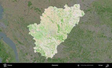 Charente. Fransa 'nın idari alanı koyu renk bir OpenStreetMap tarzı Fransız haritasına vurgulandı ve özetlendi