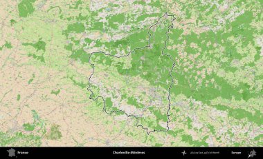 Charleville-Mezieres. OpenStreetMap Fransız stili haritasında Fransa 'nın idari bölgesinin ana hatları belirlendi