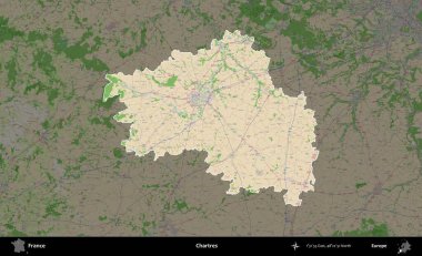 Chartres. Fransa 'nın idari alanı koyu renk bir OpenStreetMap tarzı Fransız haritasına vurgulandı ve özetlendi