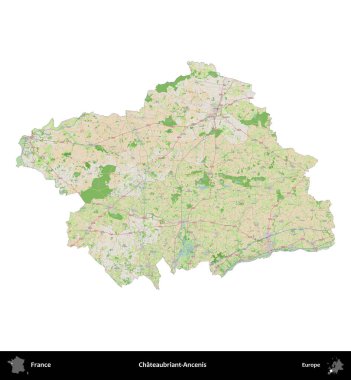 Chateaubriant-Ancenis. Fransa 'nın idari bölgesi bir OpenStreetMap Fransız tarzı haritada beyazda izole edildi