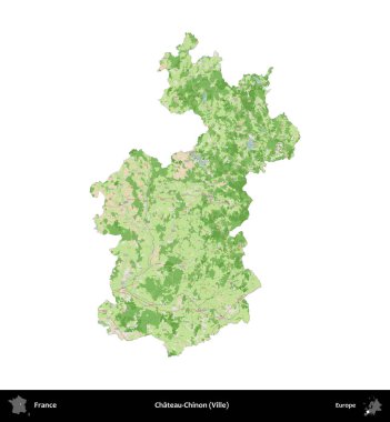 Chateau-Chinon (Ville). Fransa 'nın idari bölgesi bir OpenStreetMap Fransız tarzı haritada beyazda izole edildi