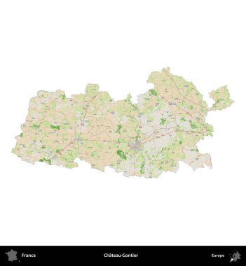 Şato-Gontier. Fransa 'nın idari bölgesi bir OpenStreetMap Fransız tarzı haritada beyazda izole edildi