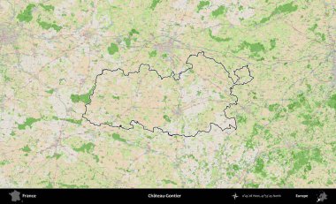 Şato-Gontier. OpenStreetMap Fransız stili haritasında Fransa 'nın idari bölgesinin ana hatları belirlendi