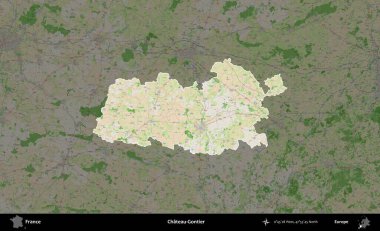 Şato-Gontier. Fransa 'nın idari alanı koyu renk bir OpenStreetMap tarzı Fransız haritasına vurgulandı ve özetlendi