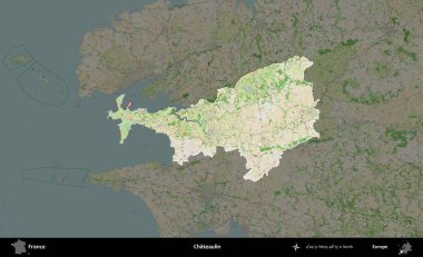 Chateaulin. Fransa 'nın idari alanı koyu renk bir OpenStreetMap tarzı Fransız haritasına vurgulandı ve özetlendi