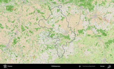 Chateauroux. OpenStreetMap Fransız stili haritasında Fransa 'nın idari bölgesinin ana hatları belirlendi
