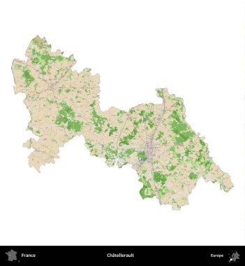 Chatellerault. Fransa 'nın idari bölgesi bir OpenStreetMap Fransız tarzı haritada beyazda izole edildi