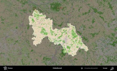Chatellerault. Fransa 'nın idari alanı koyu renk bir OpenStreetMap tarzı Fransız haritasına vurgulandı ve özetlendi