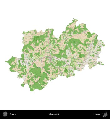 Chaumont. Fransa 'nın idari bölgesi bir OpenStreetMap Fransız tarzı haritada beyazda izole edildi