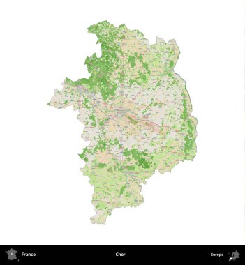 - Cher. Fransa 'nın idari bölgesi bir OpenStreetMap Fransız tarzı haritada beyazda izole edildi