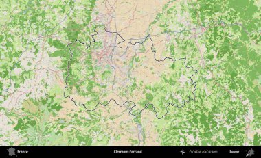 Clermont-Ferrand. OpenStreetMap Fransız stili haritasında Fransa 'nın idari bölgesinin ana hatları belirlendi