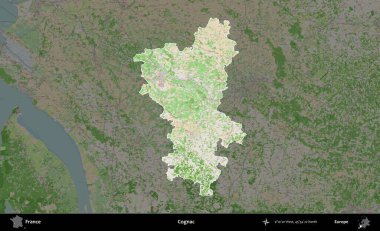 Konyak mı? Fransa 'nın idari alanı koyu renk bir OpenStreetMap tarzı Fransız haritasına vurgulandı ve özetlendi