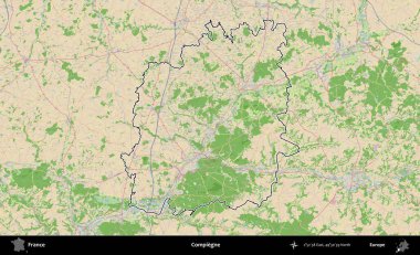 Compiegne. OpenStreetMap Fransız stili haritasında Fransa 'nın idari bölgesinin ana hatları belirlendi