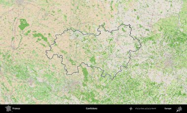 Confolens. OpenStreetMap Fransız stili haritasında Fransa 'nın idari bölgesinin ana hatları belirlendi