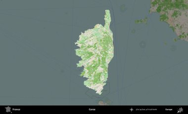 Ceset. Fransa 'nın idari alanı koyu renk bir OpenStreetMap tarzı Fransız haritasına vurgulandı ve özetlendi