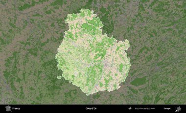 Cote-d'Or. Fransa 'nın idari alanı koyu renk bir OpenStreetMap tarzı Fransız haritasına vurgulandı ve özetlendi