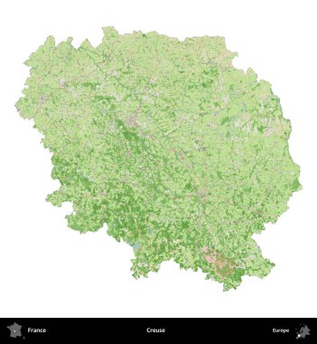 Creuse. Fransa 'nın idari bölgesi bir OpenStreetMap Fransız tarzı haritada beyazda izole edildi