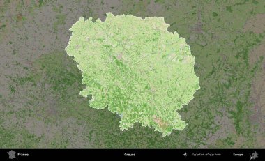 Creuse. Fransa 'nın idari alanı koyu renk bir OpenStreetMap tarzı Fransız haritasına vurgulandı ve özetlendi
