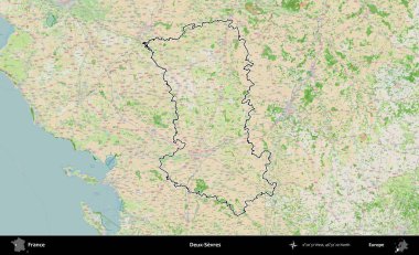 Deux-Sevres. OpenStreetMap Fransız stili haritasında Fransa 'nın idari bölgesinin ana hatları belirlendi