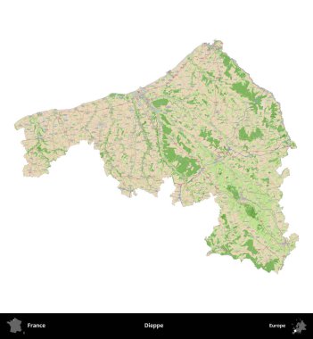Dieppe. Fransa 'nın idari bölgesi bir OpenStreetMap Fransız tarzı haritada beyazda izole edildi