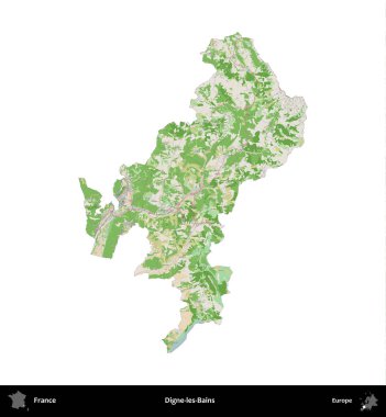 Digne-les-Bains. Fransa 'nın idari bölgesi bir OpenStreetMap Fransız tarzı haritada beyazda izole edildi