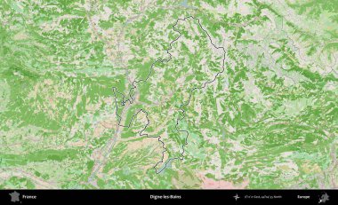 Digne-les-Bains. OpenStreetMap Fransız stili haritasında Fransa 'nın idari bölgesinin ana hatları belirlendi