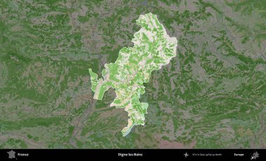 Digne-les-Bains. Fransa 'nın idari alanı koyu renk bir OpenStreetMap tarzı Fransız haritasına vurgulandı ve özetlendi