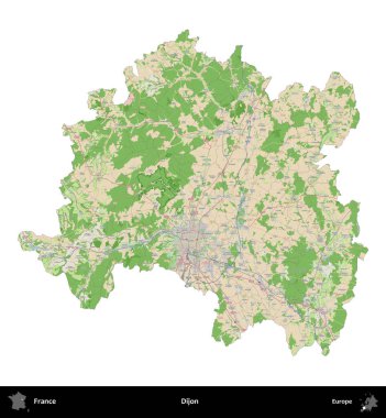 Dijon. Fransa 'nın idari bölgesi bir OpenStreetMap Fransız tarzı haritada beyazda izole edildi
