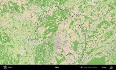 Dijon. OpenStreetMap Fransız stili haritasında Fransa 'nın idari bölgesinin ana hatları belirlendi
