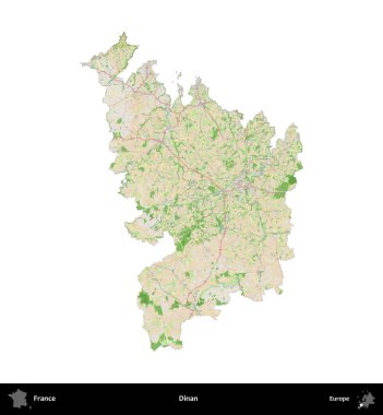 Dinan. Fransa 'nın idari bölgesi bir OpenStreetMap Fransız tarzı haritada beyazda izole edildi