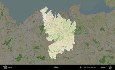Dinan. Fransa 'nın idari alanı koyu renk bir OpenStreetMap tarzı Fransız haritasına vurgulandı ve özetlendi