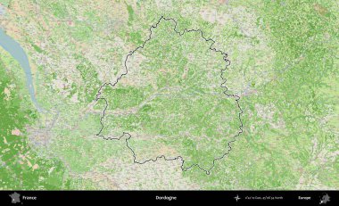 Dordogne. OpenStreetMap Fransız stili haritasında Fransa 'nın idari bölgesinin ana hatları belirlendi