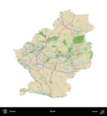 Douai. Fransa 'nın idari bölgesi bir OpenStreetMap Fransız tarzı haritada beyazda izole edildi