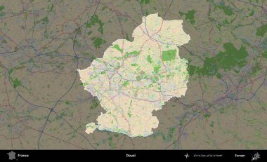 Douai. Fransa 'nın idari alanı koyu renk bir OpenStreetMap tarzı Fransız haritasına vurgulandı ve özetlendi