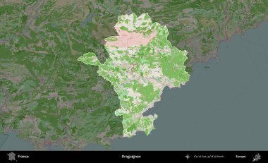 Draguignan. Fransa 'nın idari alanı koyu renk bir OpenStreetMap tarzı Fransız haritasına vurgulandı ve özetlendi