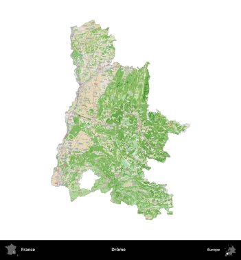 Drome. Fransa 'nın idari bölgesi bir OpenStreetMap Fransız tarzı haritada beyazda izole edildi