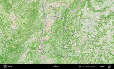 Drome. OpenStreetMap Fransız stili haritasında Fransa 'nın idari bölgesinin ana hatları belirlendi