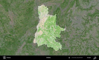 Drome. Fransa 'nın idari alanı koyu renk bir OpenStreetMap tarzı Fransız haritasına vurgulandı ve özetlendi