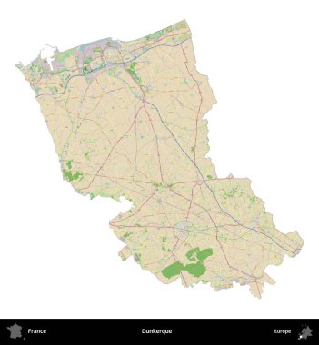 Dunkerque 'de. Fransa 'nın idari bölgesi bir OpenStreetMap Fransız tarzı haritada beyazda izole edildi