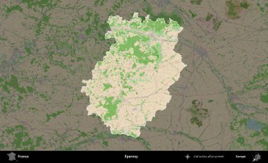 Epernay. Fransa 'nın idari alanı koyu renk bir OpenStreetMap tarzı Fransız haritasına vurgulandı ve özetlendi