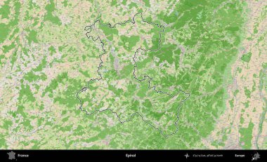 Epinal. OpenStreetMap Fransız stili haritasında Fransa 'nın idari bölgesinin ana hatları belirlendi