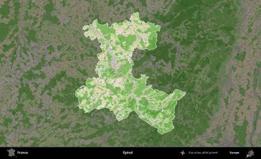 Epinal. Fransa 'nın idari alanı koyu renk bir OpenStreetMap tarzı Fransız haritasına vurgulandı ve özetlendi