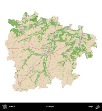 Etampes. Fransa 'nın idari bölgesi bir OpenStreetMap Fransız tarzı haritada beyazda izole edildi