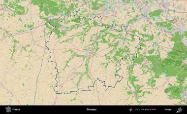Etampes. OpenStreetMap Fransız stili haritasında Fransa 'nın idari bölgesinin ana hatları belirlendi