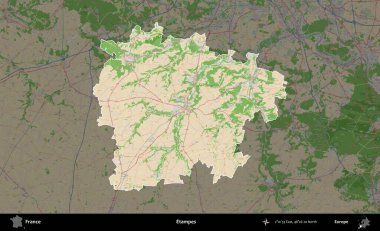 Etampes. Fransa 'nın idari alanı koyu renk bir OpenStreetMap tarzı Fransız haritasına vurgulandı ve özetlendi