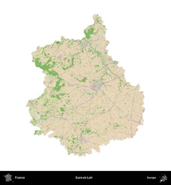 Eure-et-Loir. Fransa 'nın idari bölgesi bir OpenStreetMap Fransız tarzı haritada beyazda izole edildi