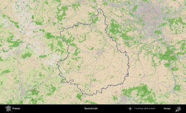 Eure-et-Loir. OpenStreetMap Fransız stili haritasında Fransa 'nın idari bölgesinin ana hatları belirlendi